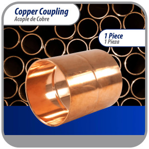 Appli Parts AP-A258 2-5/8 in Wrot Copper Coupling fitting CxC Sweat connections for refrigeration, air conditioning and plumbing applications ACR and Type L copper pipe  Appli Parts AP-A258 2-5/8 in Wrot Copper Coupling fitting CxC Sweat connections for refrigeration, air conditioning and plumbing applications ACR and Type L copper pipe