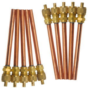 Appli Parts APVS-14143K10 10 pack 1/4 in SAE Access Schrader Valve x 1/4 ODF x 3 in Copper Stem with Valve Core and Cap with gasket and core remover for AC and refrigeration systems Appli Parts APVS-14143K10 10 pack 1/4 in SAE Access Schrader Valve x 1/4 ODF x 3 in Copper Stem with Valve Core and Cap with gasket and core remover for AC and refrigeration systems