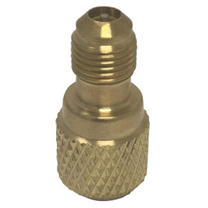 Appli Parts APCA-51614 5/16 in Female x 1/4 in Male, SAE, R410 Charging Adapter with Valve Core and Drepressor for Ductless Mini Split and other Air Conditioning Applications Appli Parts APCA-51614 5/16 in Female x 1/4 in Male, SAE, R410 Charging Adapter with Valve Core and Drepressor for Ductless Mini Split and other Air Conditioning Applications
