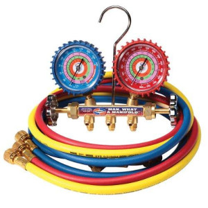 Manifold 2-Valve Brass With 5ft Soft Magic Barrier Hose Set Qs4l5h (Psi/F) R-410a/R-22r/R-404a Uniweld Qs4l5h