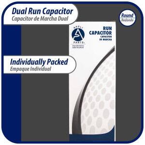Appli Parts Dual Run Capacitor for ac 45+10 Mfd uF (microfarads) 370VAC or 450VAC Round Universal fit for hvac and other applications 5-3/8 in High 2-1/8 in Wide CON-45/10-450
 Appli Parts Dual Run Capacitor for ac 45+10 Mfd uF (microfarads) 370VAC or 450VAC Round Universal fit for hvac and other applications 5-3/8 in High 2-1/8 in Wide CON-45/10-450