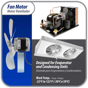 Appli Parts APFM-252E 25W Condenser and Evaporator Fan Motor 220V 60Hz 1.0A, Includes 12in Aluminum Fan Blade and Mounting Base, Universal Replacement for Commercial Refrigeration Units Appli Parts APFM-252E 25W Condenser and Evaporator Fan Motor 220V 60Hz 1.0A, Includes 12in Aluminum Fan Blade and Mounting Base, Universal Replacement for Commercial Refrigeration Units