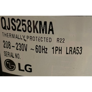 Lg Rotary Compressor 18.000Btu R22 208-230V/1Ph/60Hz Internal OLP (Includes: Cover, Gasket, Washer, Nut, Damper Rubber) Uses Capacitor 40mfd/370vac Not Included Lg QJ258KDA / QJS258KMA / QJS258KMA