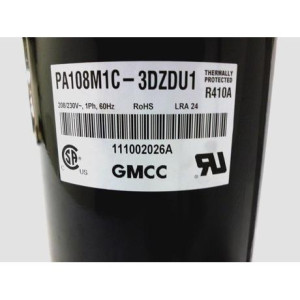 GMCC Compressor fixed speed rotary 12.000 Btu 220v/60hz/1ph Compatible with R410A, PA108M1C-3DZDU1 201400601350 11103010000658