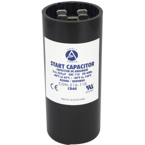 Appli Parts motor start capacitor 216-259 Mfd (microfarads) uF 110-125 VAC universal fit for electric motor applications 1-7/16 in Diameter 3-3/8 in Height CON-216-110
 Appli Parts motor start capacitor 216-259 Mfd (microfarads) uF 110-125 VAC universal fit for electric motor applications 1-7/16 in Diameter 3-3/8 in Height CON-216-110