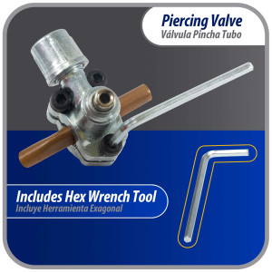 Appli Parts APT-PV110 1/4, 5/16, 3/8 in Bullet Piercing Valve kit with tube size adapters and o ring seal for small refrigeration systems with 1/4 in SAE Service Port Appli Parts APT-PV110 1/4, 5/16, 3/8 in Bullet Piercing Valve kit with tube size adapters and o ring seal for small refrigeration systems with 1/4 in SAE Service Port