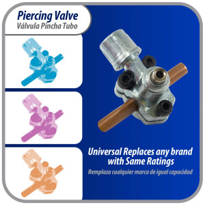 Appli Parts APT-PV110 1/4, 5/16, 3/8 in Bullet Piercing Valve kit with tube size adapters and o ring seal for small refrigeration systems with 1/4 in SAE Service Port Appli Parts APT-PV110 1/4, 5/16, 3/8 in Bullet Piercing Valve kit with tube size adapters and o ring seal for small refrigeration systems with 1/4 in SAE Service Port