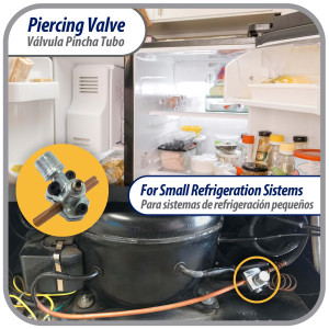 Appli Parts APT-PV110 1/4, 5/16, 3/8 in Bullet Piercing Valve kit with tube size adapters and o ring seal for small refrigeration systems with 1/4 in SAE Service Port Appli Parts APT-PV110 1/4, 5/16, 3/8 in Bullet Piercing Valve kit with tube size adapters and o ring seal for small refrigeration systems with 1/4 in SAE Service Port