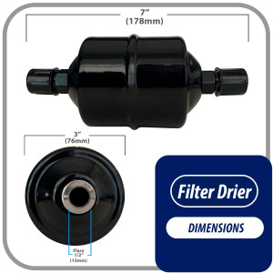 Appli Parts APFD-164 Filtro Secador 1/2 pulg para linea Liquido para Sistemas de Refrigeracion y aire acondicionado 164 SAE Rosca Universal Unidireccional 178mm Largo 76mm Ancho
 Appli Parts APFD-164 Filtro Secador 1/2 pulg para linea Liquido para Sistemas de Refrigeracion y aire acondicionado 164 SAE Rosca Universal Unidireccional 178mm Largo 76mm Ancho