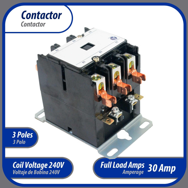 Appli Parts APAC-330240 Contactor 3 Polos 30A 240V Bobina Repuesto para Compresores de CA y Aplicaciones Electricas Certificacion UL E476929 de Trabajo Pesado Appli Parts APAC-330240 Contactor 3 Polos 30A 240V Bobina Repuesto para Compresores de CA y Aplicaciones Electricas Certificacion UL E476929 de Trabajo Pesado