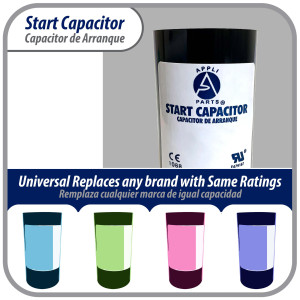 Appli Parts motor start capacitor 80-106 Mfd (microfarads) uF 110-125 VAC universal fit for electric motor applications 1-7/16 in Diameter 2-3/4 in Height CON-88-110

