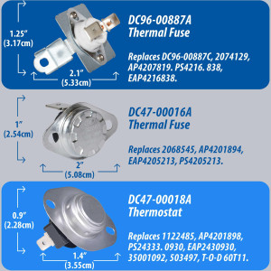 Appli Parts Heating Element Kit DC47-00019AKAP 
Includes: DC47-00019A Heater, DC47-00018A Thermostat, DC96-00887A Fuse, DC47-00016A Fuse Appli Parts Heating Element Kit DC47-00019AKAP 
Includes: DC47-00019A Heater, DC47-00018A Thermostat, DC96-00887A Fuse, DC47-00016A Fuse