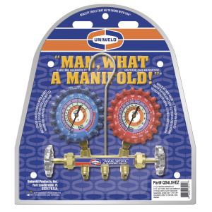 Uniweld QS4L5HEZ Juego Manometro Bronce 2 Valvulas QS4L5HEZ Uniweld Completo (R-410a/R-22/R-404a) Psi/ F Con Mangueras 6pies, Sofbarrier Ez Turn