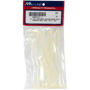 MA-Line MA03174-1 Wire Tie White 5.5in long Bundle Diameter 1/16 to 1-3/4 in. Bag of 34