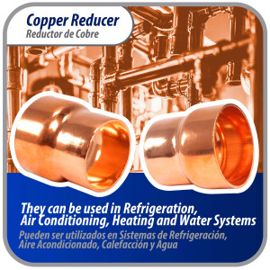 Appli Parts AP-R158138 Reductor de Cobre de 1-5/8x1-3/8 pulg Conexiones CxC soldadas para aplicaciones de refrigeracion, aire acondicionado y plomeria Tuberia de cobre ACR y Tipo L