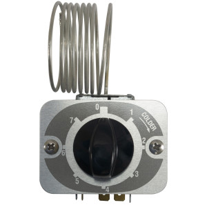 Danfoss 077B7100 Thermostat 1 Door Refrigerators 077B7100 077B0967L Cold Cut-in +14.9F Cold cut-out -0.4F Warm Cut-in +47.3F Warm Cut-out +37.4F Capillary tube length 47.2in B0 Fit: K50P-1125-001