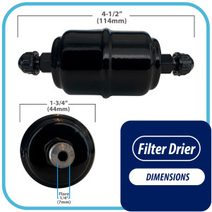 Appli Parts APFD-032 Liquid Line Filter Drier 1/4in SAE Flare Connection Universal Unidirectional HVAC Refrigeration Filter, 4.5in Long, 1.75in Wide