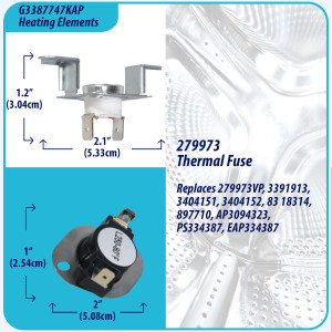 3387747 Appli Parts Heating Element Kit Replacement for Whirlpool Dryers and other models Includes 1 x 3387747 dryer heating element 1 x Thermostat 279816AP 1 x 279973AP and 3392519AP Thermal Fuse 3387747 Appli Parts Heating Element Kit Replacement for Whirlpool Dryers and other models Includes 1 x 3387747 dryer heating element 1 x Thermostat 279816AP 1 x 279973AP and 3392519AP Thermal Fuse