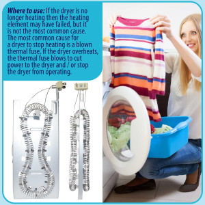 Appli Parts 3387747 Kit Resistencia Secadora 3387747KAP Compatible Kenmore Samsung Whirlpool KitchenAid y otras. 1 resistencia 3387747, 1 termostato 279816AP y 1 fusible termico 279973AP y 3392519AP