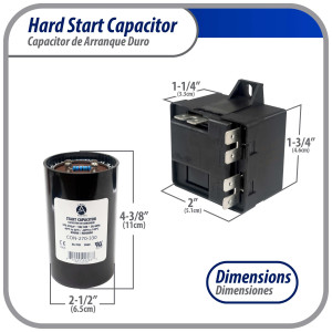 Appli Parts APHS-3 4 to 5 TON Hard Start kit 208-265 V, 1 Ph for air conditioner includes Capacitor 270-324mfd 330V and Potential Relay for Air Conditioner scroll and reciprocating compressors Appli Parts APHS-3 4 to 5 TON Hard Start kit 208-265 V, 1 Ph for air conditioner includes Capacitor 270-324mfd 330V and Potential Relay for Air Conditioner scroll and reciprocating compressors