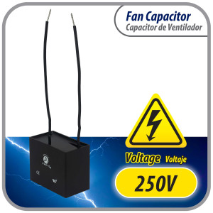 Appli Parts Fan Capacitor 6 mfd (microfarads) uf 250 VAC with 2 Wire Terminal Connections compatible with any brand with same capacitance 1-7/8in Width 3/4in Depth 1-3/8in Height CAP-6-250-2C Appli Parts Fan Capacitor 6 mfd (microfarads) uf 250 VAC with 2 Wire Terminal Connections compatible with any brand with same capacitance 1-7/8in Width 3/4in Depth 1-3/8in Height CAP-6-250-2C