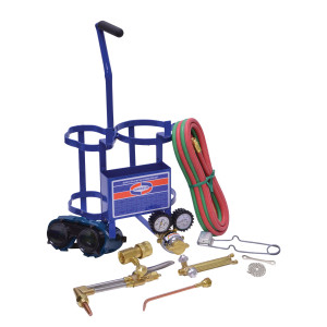 Uniweld K55CM Welding Outfit Includes: Welding Handle, Welding Tip, Cutting Attachment and Tip, Oxygen and Fuel Gas Regulator, Hose, Goggles, Flint Lighter, Tank Key, Carrying Stand, No Tank