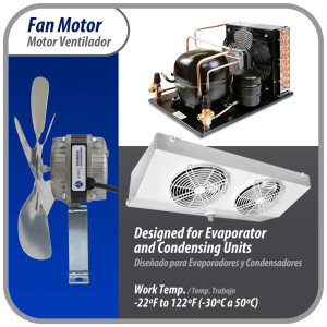 Appli Parts APFM-101E 10W Condenser and Evaporator Fan Motor 115V 60Hz 0.65A, Includes 9in Aluminum Fan Blade and Mounting Base, Universal Replacement for Commercial Refrigeration Units Appli Parts APFM-101E 10W Condenser and Evaporator Fan Motor 115V 60Hz 0.65A, Includes 9in Aluminum Fan Blade and Mounting Base, Universal Replacement for Commercial Refrigeration Units
