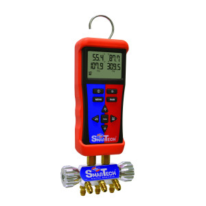 Smartech Digital Bluetooth Manifold, 1/4 in Center Port,  Read and Blue K-Type Temp Clamps, 2m K-Type Thermocouple Bead Probes, Velcro Strap, No Hoses, Usman14