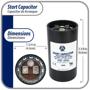 Appli Parts motor start capacitor 400-480 Mfd (microfarads) uF 250 VAC universal fit for electric motor applications 1-3/4 in Diameter 4-3/8 in Height CON-400-250 
