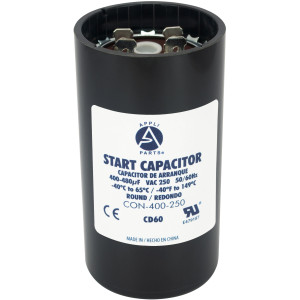 Appli Parts motor start capacitor 400-480 Mfd (microfarads) uF 250 VAC universal fit for electric motor applications 1-3/4 in Diameter 4-3/8 in Height CON-400-250 
