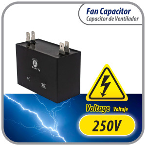 Appli Parts CAP-2.5-250 Fan Capacitor 2.5 mfd (microfarads) uf 250 VAC with 2 Terminal Connections compatible with any brand within the same range capacitance 1-1/2in Width 5/8in Depth 1-3/8in Height