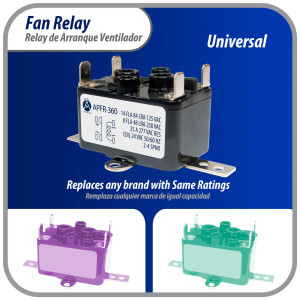 Appli Parts APFR-360 90-360, 24 VAC Coil, Heavy Duty Switching Fan Relay,SPST, Normally Open, AC and heating Furnace blower relay Universal fit multi position bracket Appli Parts APFR-360 90-360, 24 VAC Coil, Heavy Duty Switching Fan Relay,SPST, Normally Open, AC and heating Furnace blower relay Universal fit multi position bracket