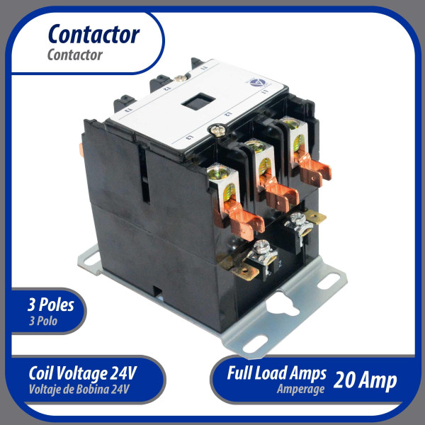 Appli Parts APAC-32024 Contactor 3 Polos 20A 24V Bobina Repuesto para Compresores de CA y Aplicaciones Electricas Certificacion UL E476929 de Trabajo Pesado Appli Parts APAC-32024 Contactor 3 Polos 20A 24V Bobina Repuesto para Compresores de CA y Aplicaciones Electricas Certificacion UL E476929 de Trabajo Pesado