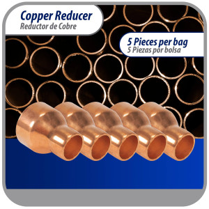 Appli Parts AP-R118058 Reductor de Cobre de 1-1/8x5/8 pulg Conexiones CxC soldadas para aplicaciones de refrigeracion, aire acondicionado y plomeria Tuberia de cobre ACR y Tipo L