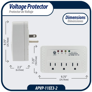 Appli Parts APVP-11EE3-2 120 V Voltage Surge Protector 50/60 Hz, 12 A, 140 joules for up to 3 Small Appliances Appli Parts APVP-11EE3-2 120 V Voltage Surge Protector 50/60 Hz, 12 A, 140 joules for up to 3 Small Appliances