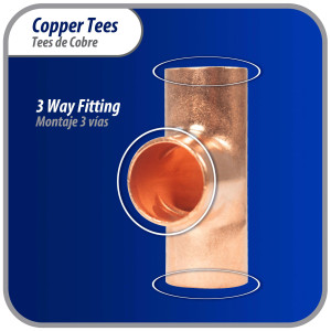Appli Parts AP-T038 3/8 in Wrot Copper Tee CxCxC connections for refrigeration, air conditioning and plumbing applications ACR and Type L copper pipe Appli Parts AP-T038 3/8 in Wrot Copper Tee CxCxC connections for refrigeration, air conditioning and plumbing applications ACR and Type L copper pipe