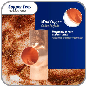 Appli Parts AP-T038 3/8 in Wrot Copper Tee CxCxC connections for refrigeration, air conditioning and plumbing applications ACR and Type L copper pipe Appli Parts AP-T038 3/8 in Wrot Copper Tee CxCxC connections for refrigeration, air conditioning and plumbing applications ACR and Type L copper pipe