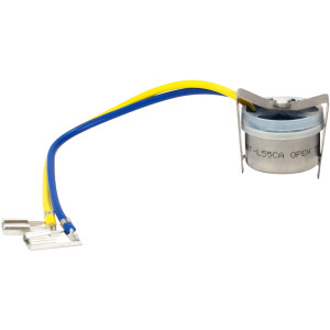 Appli Parts APBT-L55CA Bimetal Thermostat 2 Wire, Open 55 F and Close 40 F, With Clip, blue and yellow colored wires, Reference BIM-318 / Thermodisc
