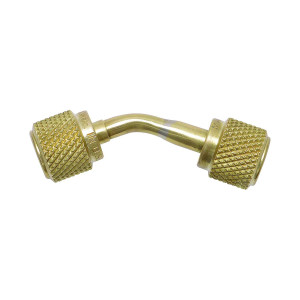 Uniweld UVGA Adaptador para Medidor de Vacio 1/4 x 1/4 pulg hembra flare, tuerca de manguera con junta y depresor de valvula en un extremo y tuerca con junta sin depresor en el otro