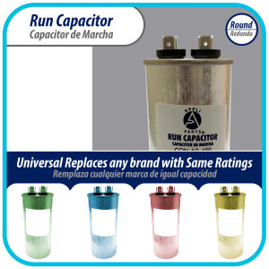 Appli Parts Run Capacitor for ac 60 Mfd uF (microfarads) 370 VAC or 450 VAC CBB65 Round Universal fit for hvac and other applications 5-7/16 in High 2 in Wide CON-60-450 Appli Parts Run Capacitor for ac 60 Mfd uF (microfarads) 370 VAC or 450 VAC CBB65 Round Universal fit for hvac and other applications 5-7/16 in High 2 in Wide CON-60-450