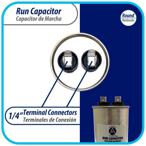 Appli Parts Run Capacitor for ac 60 Mfd uF (microfarads) 370 VAC or 450 VAC CBB65 Round Universal fit for hvac and other applications 5-7/16 in High 2 in Wide CON-60-450 Appli Parts Run Capacitor for ac 60 Mfd uF (microfarads) 370 VAC or 450 VAC CBB65 Round Universal fit for hvac and other applications 5-7/16 in High 2 in Wide CON-60-450