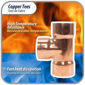 Appli Parts AP-T078 7/8 pulg Tee de Cobre Conexiones CxCxC soldadas para aplicaciones de refrigeracion, aire acondicionado y plomeria Tuberia de Cobre ACR y Tipo L
