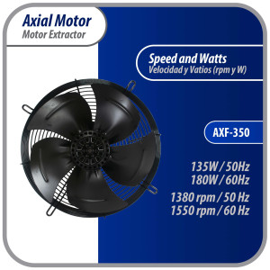 Appli Parts AXF-350 13-3/4 in Axial Fan Motor Guard Mounted Fan Blade 220 V, 1 Ph, 50-60 Hz, 180 W, 1550 rpm, Universal replacement for Cold Room Evaporators and Condensing Units, Work Temp -22 F to 140 F 