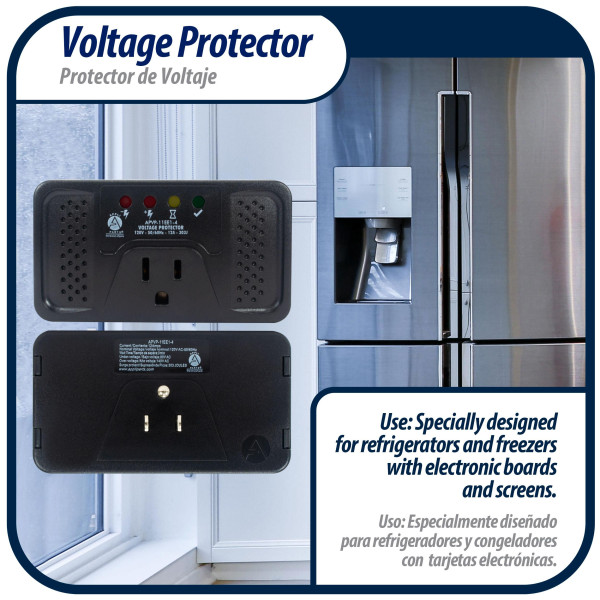 Appli Parts APVP-11EE1-4 120 V Voltage Surge Protector for Refrigerators with Digital Boards, 50/60 Hz, 12 A, 303 joules, regulator with time delay works with all appliance brands Appli Parts APVP-11EE1-4 120 V Voltage Surge Protector for Refrigerators with Digital Boards, 50/60 Hz, 12 A, 303 joules, regulator with time delay works with all appliance brands