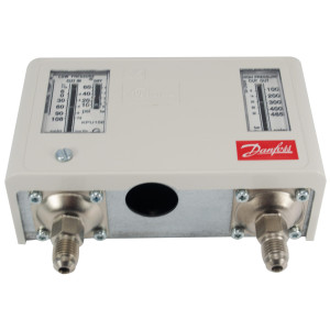 Danfoss 060-5249 KPU15B Dual Pressure Switch, Low 10 to 60 psi, High 100 to 465 psi, SPST (NO+NC), Auto Manual Max Reset, 1/4 in Male Flare Connections