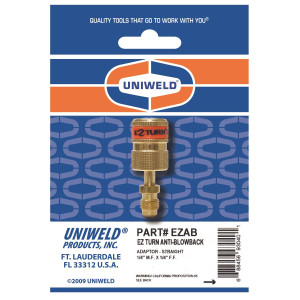 Uniweld Adaptador Ez-Turn Anti-Blowback 1/4 pulg MF x 1/4 pulg FF para R-410a, CFC, HCFC y HFC EZAB Uniweld Adaptador Ez-Turn Anti-Blowback 1/4 pulg MF x 1/4 pulg FF para R-410a, CFC, HCFC y HFC EZAB