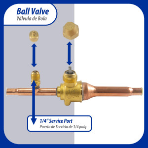Appli Parts APBV-014 1/4 in Shut Off Ball Valve ODF Universal Replacement 610 psi (4.2 Mpa) max pressure -22 F to 248 F work temperature with 1/4 in SAE service port, with 6-1/2 in overall length