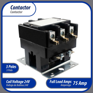 Appli Parts APAC-37524 Heavy Duty Contactor 3 Poles 75A 24V Coil Replacement for AC Compressors and Electrical Applications UL Certified E476929