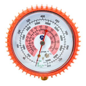 Appli Parts APMG-GA1H High Side 1/4 in SAE R410 Replacement Analog Manifold Gauge, Dual Pressure Kpa/psi Scales, Dual Temperature Fahrenheit/Celsius Scales  Appli Parts APMG-GA1H High Side 1/4 in SAE R410 Replacement Analog Manifold Gauge, Dual Pressure Kpa/psi Scales, Dual Temperature Fahrenheit/Celsius Scales