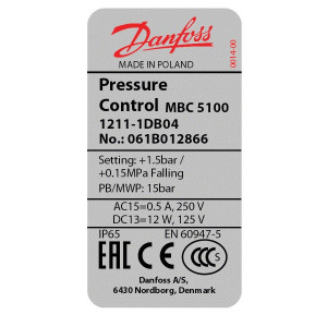 Presostato Compacto Danfoss Switch 0.3 a 0.45 bar Mbc5100 061B012866 Presostato Compacto Danfoss Switch 0.3 a 0.45 bar Mbc5100 061B012866